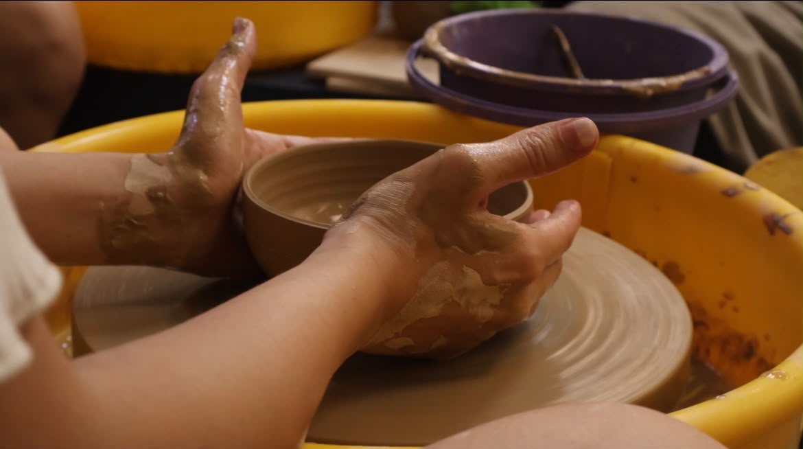 Pottery bowls on studio table